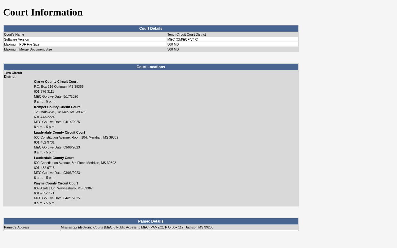 Clarke County court release flags and MEC information